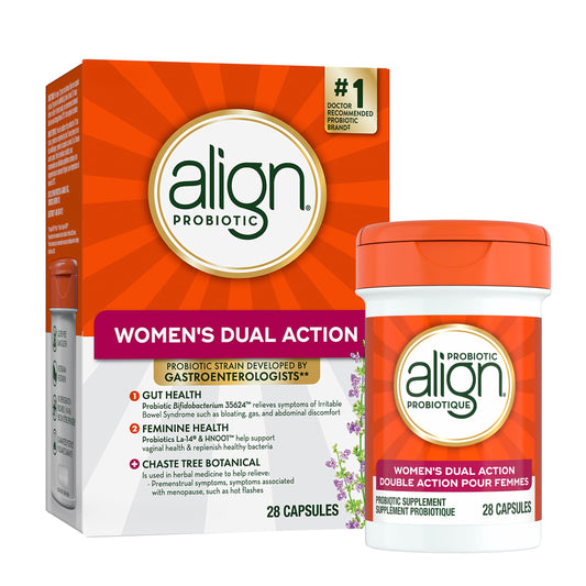 Align Probiotic, Women's Dual Action, Multi-Strain Probiotic, with Chaste Tree, Soothes Occasional Abdominal Discomfort, Gas, Bloating, 28 Capsules