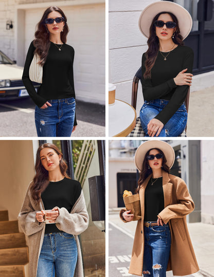 Ekouaer Long Sleeve Shirt Women Basic Tops Casual Crew Neck Tshirts Fall 🍁 All In One Marketplace Canada