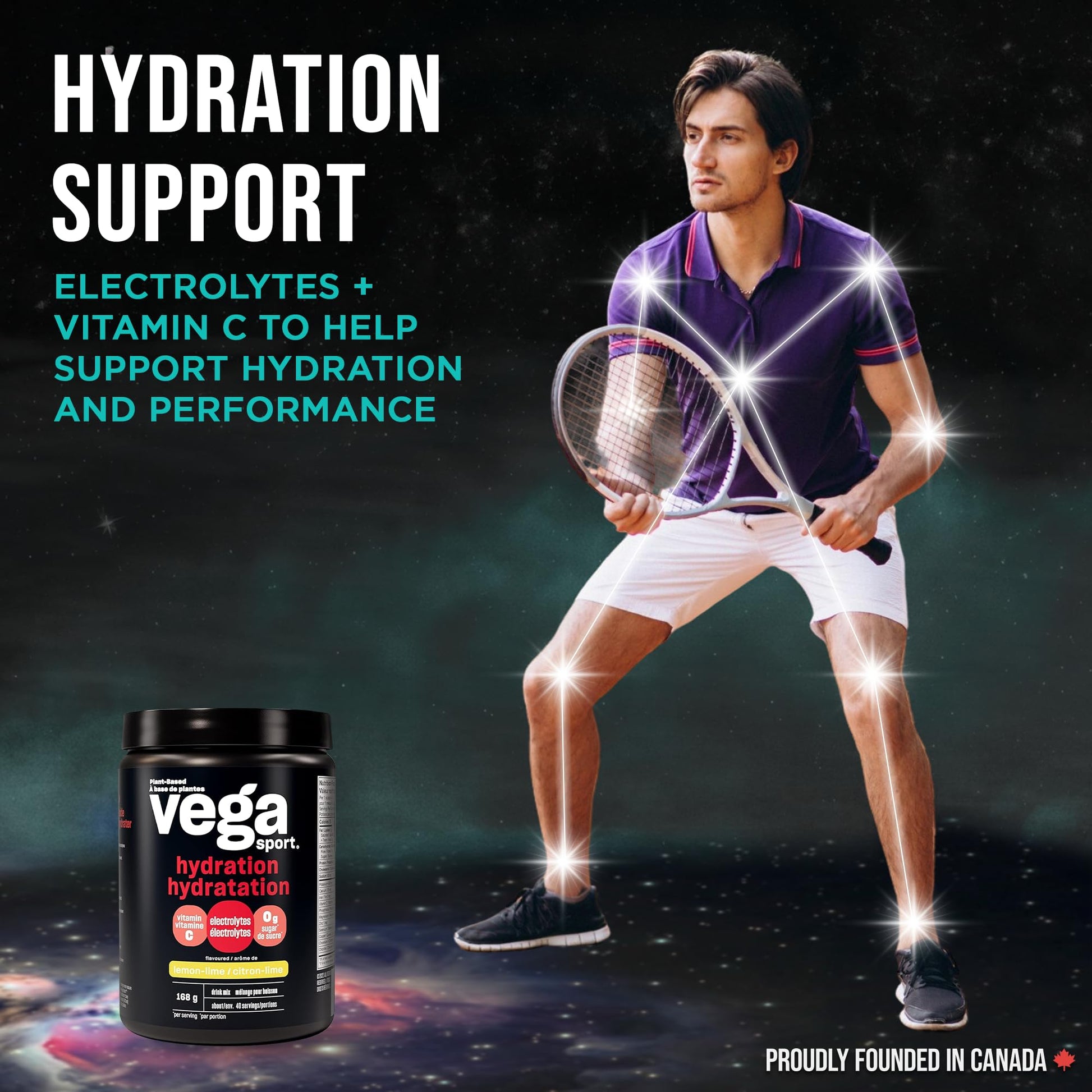 Vega Sport Hydration Electrolyte Powder, Plant Based for Fast Post Workout Hydration – Sugar-Free Lemon Lime, 40 Servings, 168 grams - Available at All In One Marketplace Canada