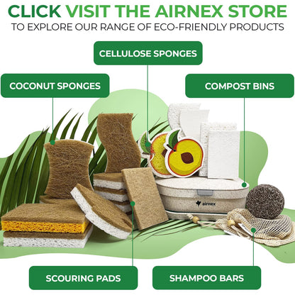 AIRNEX 10 Pack Biodegradable Natural Kitchen Sponges - Eco Friendly Cellulose and Coconut Dish Scrubbers - Odourless, Non Scratch, Dual Sided Multipurpose Sponges - Available at All In One Marketplace Canada