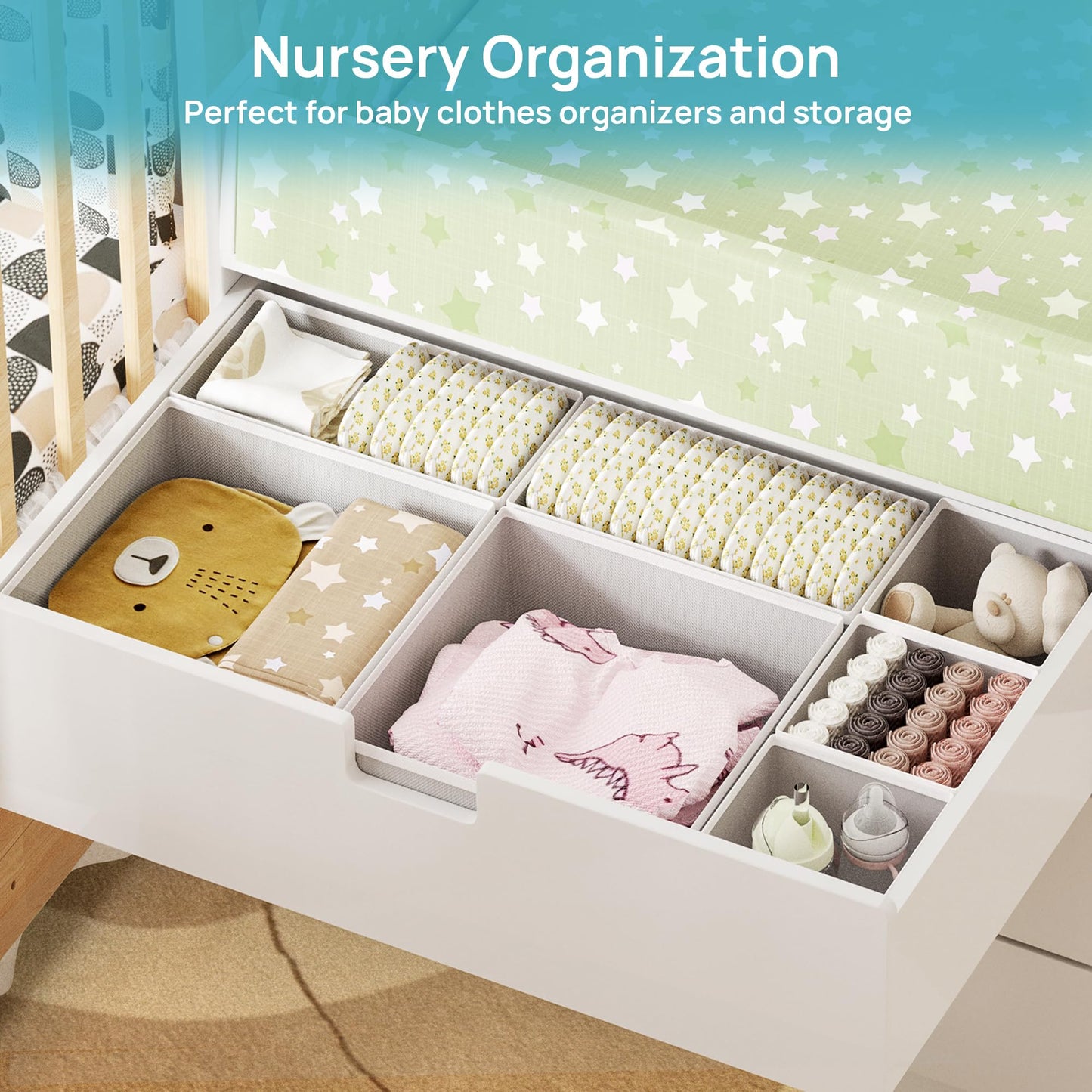 Vtopmart 12Pack Drawer Organizer for Clothes, Underwear Organizer Bins, Foldable Fabric Closet Storage Organization, Dresser Drawer Dividers for Baby Clothing, Bra, Socks, Ties, Scarf - Available at All In One Marketplace Canada