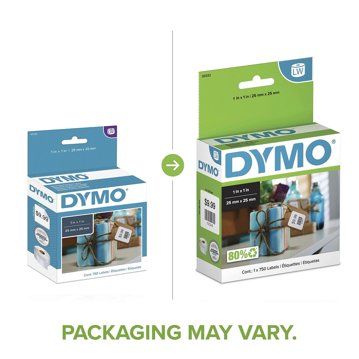 DYMO LW Multi-Purpose Square Labels for LabelWriter Printers, 1" x 1" (25 x 25 mm) Stickers, Black Print, White Label Maker Tape, 1 Roll of 750 - Great for Barcodes