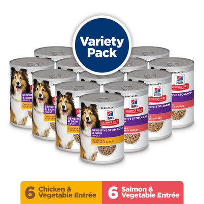 Hill's Science Diet Adult Sensitive Stomach & Skin Canned Dog Food Variety Pack, Chicken, Salmon, 12.8 oz, 12 Pack 🍁 All In One Marketplace Canada
