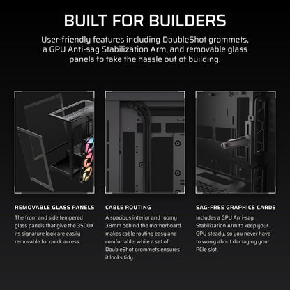 CORSAIR 3500X RS-R ARGB Mid-Tower PC Case – 3X Pre-Installed RS120-R ARGB Fans, GPU Anti-Sag Arm, Fits up to 10x 120mm Fans, Reverse Connection Motherboard Compatible – Black Corsair