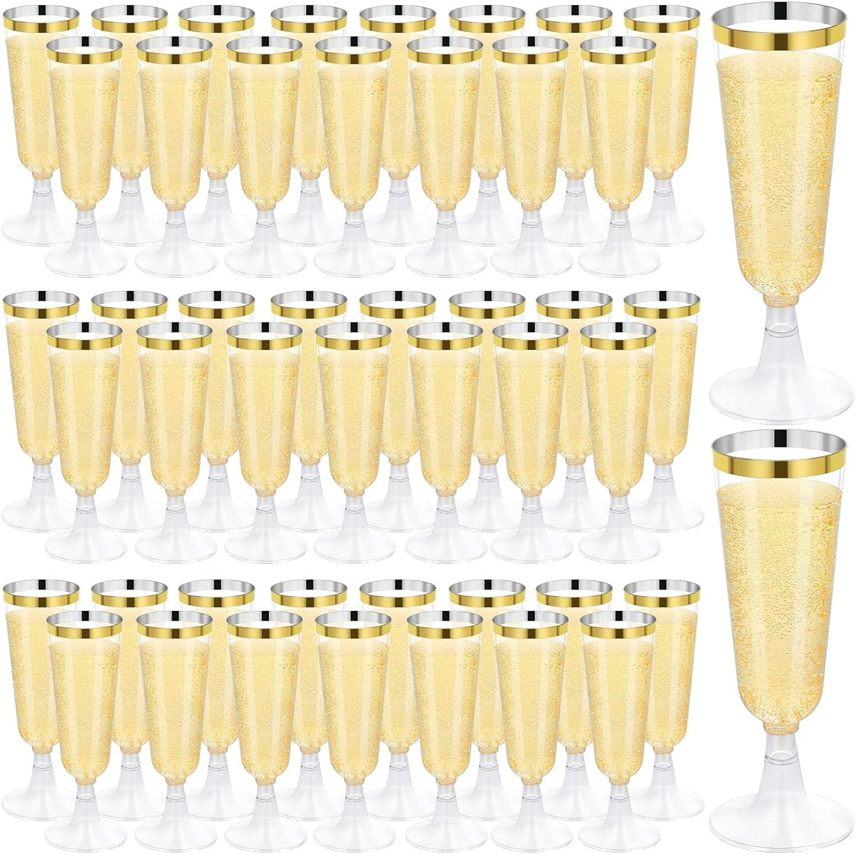 100 Pack 5oz Clear Disposable Plastic Champagne Flutes with Gold Rim 🍁 All In One Marketplace Canada
