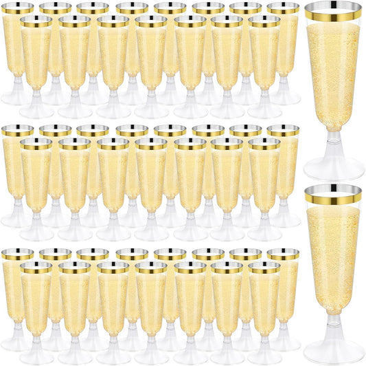 100 Pack 5oz Clear Disposable Plastic Champagne Flutes with Gold Rim 🍁 All In One Marketplace Canada