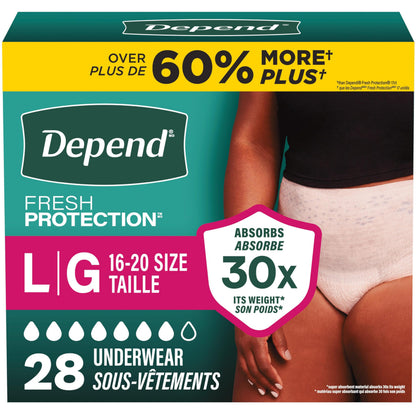 Depend FIT-FLEX Adult Incontinence Underwear for Women, Maximum Absorbency, L, Blush, 28 Count