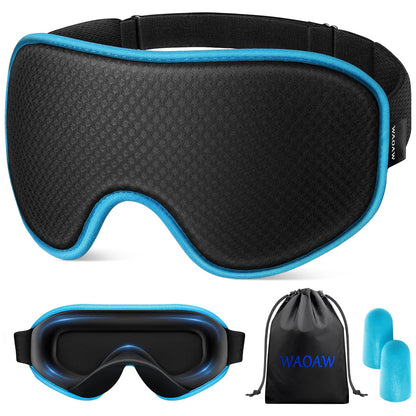 WAOAW Sleep Mask Blackout, Eye Mask for Sleeping - 3D Breathable Soft Comfortable， Adjustable Light Blocking Night Sleeping Mask（Blue）