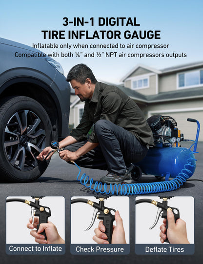 AstroAI Digital Tire Inflator with Pressure Gauge 250 PSI, Heavy Duty Air Compressor Accessory with Precision Air Chuck, Backlit LCD, 4 Unit Settings, Compatible with Car, Truck, SUV & Motorcycle