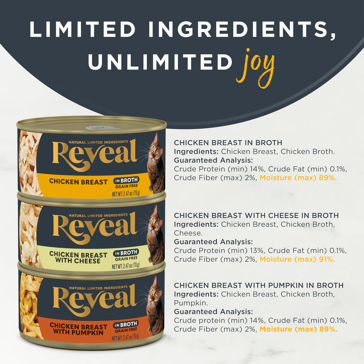 Reveal Chicken Variety in Broth Wet Cat Food, 3-Flavor 12-Pack 2.47 oz Cans