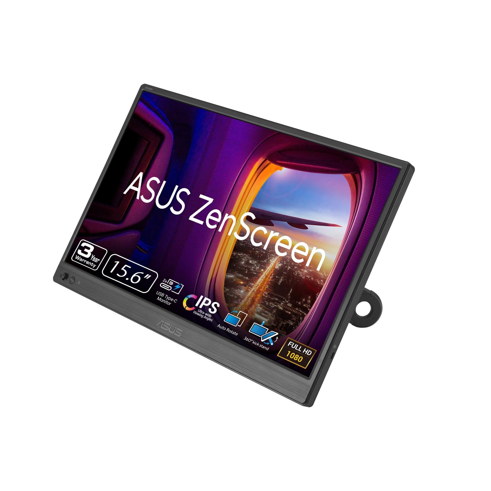ASUS ZenScreen 15.6” Portable Monitor for Laptop (MB169CK) - Dual USB-C, Mini-HDMI, Plug & Play External Screen for Travel Dual Setup, Full HD, IPS, Anti-Glare Surface, 360° Kickstand, 3yr Warranty Asus