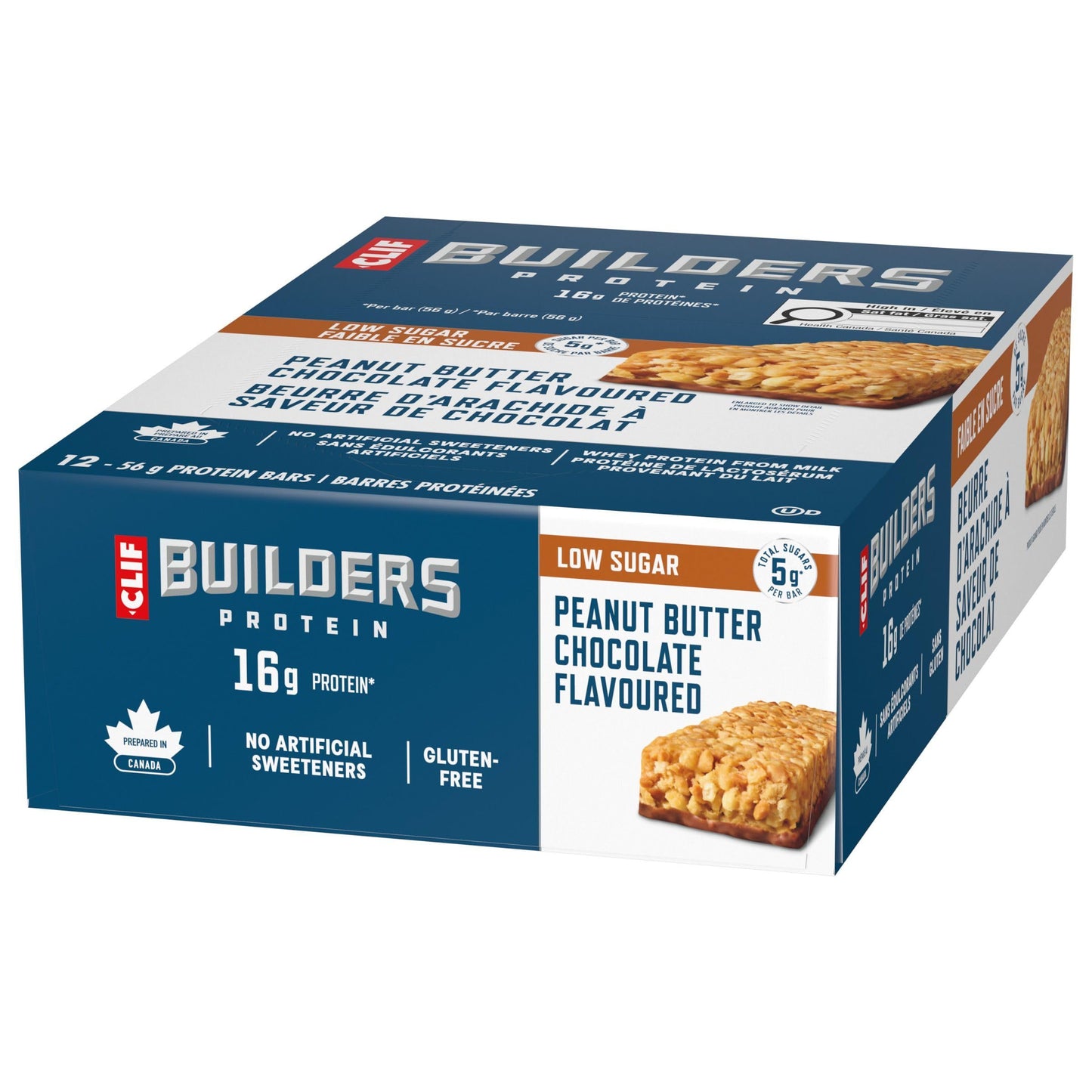 Clif Builders Low Sugar Protein Bar Peanut Butter Chocolate Flavour 12 Bars BUILDERS