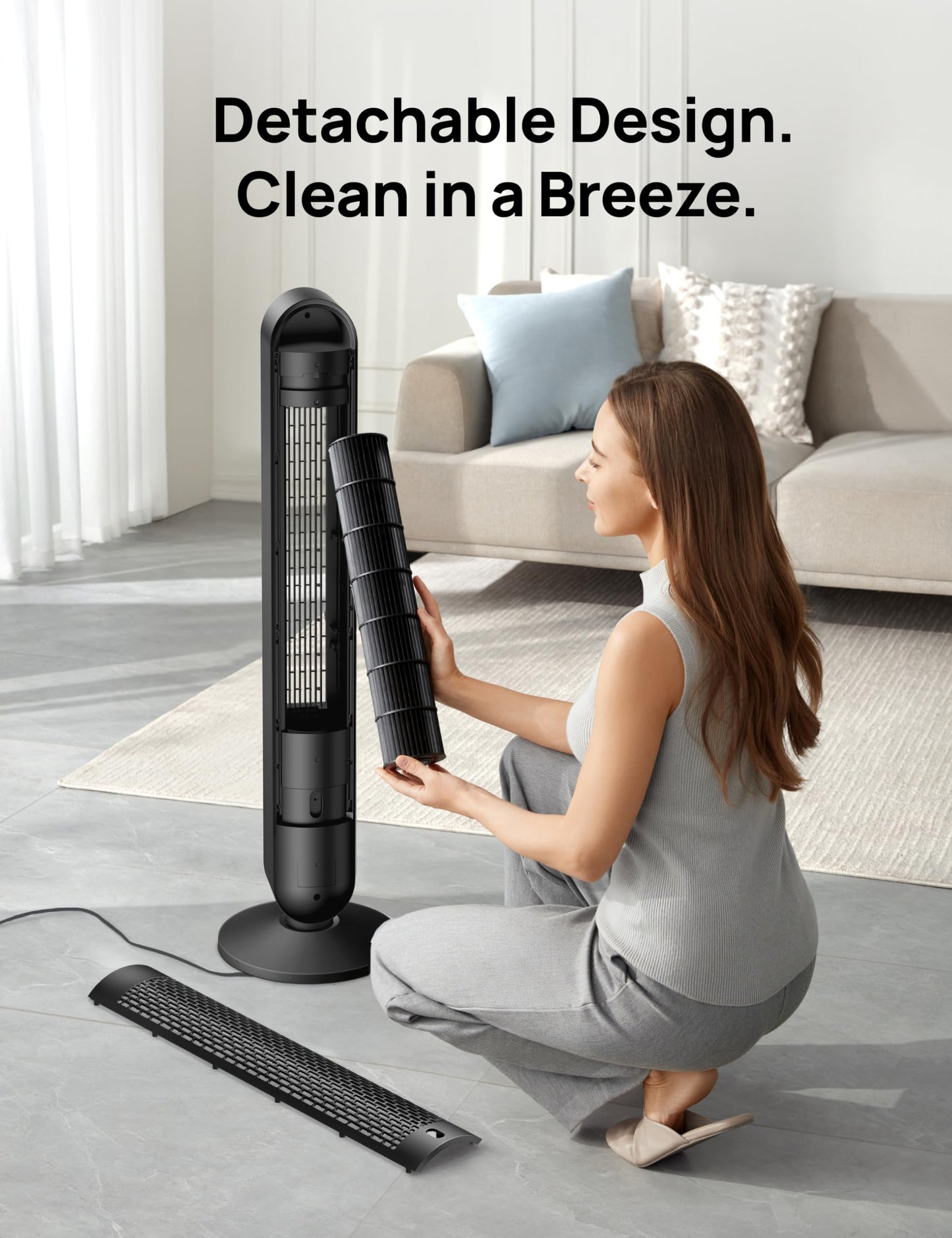 DREO Tower Fan for Bedroom, DC Motor, 28 ft/s, 20dB Quiet Oscillating Bladeless Fan with Remote, 9 Speeds, 4 Modes, 12H Timer, LED Display, Standing Floor Fan Powerful for Indoor Home Office Room