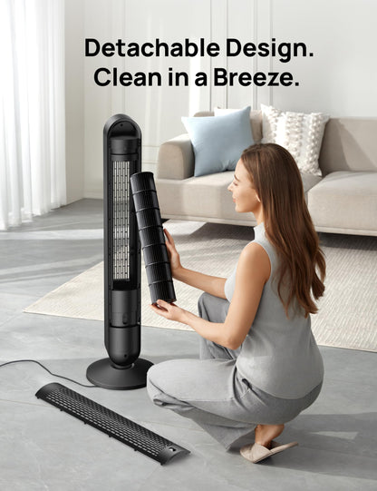 DREO Tower Fan for Bedroom, DC Motor, 28 ft/s, 20dB Quiet Oscillating Bladeless Fan with Remote, 9 Speeds, 4 Modes, 12H Timer, LED Display, Standing Floor Fan Powerful for Indoor Home Office Room