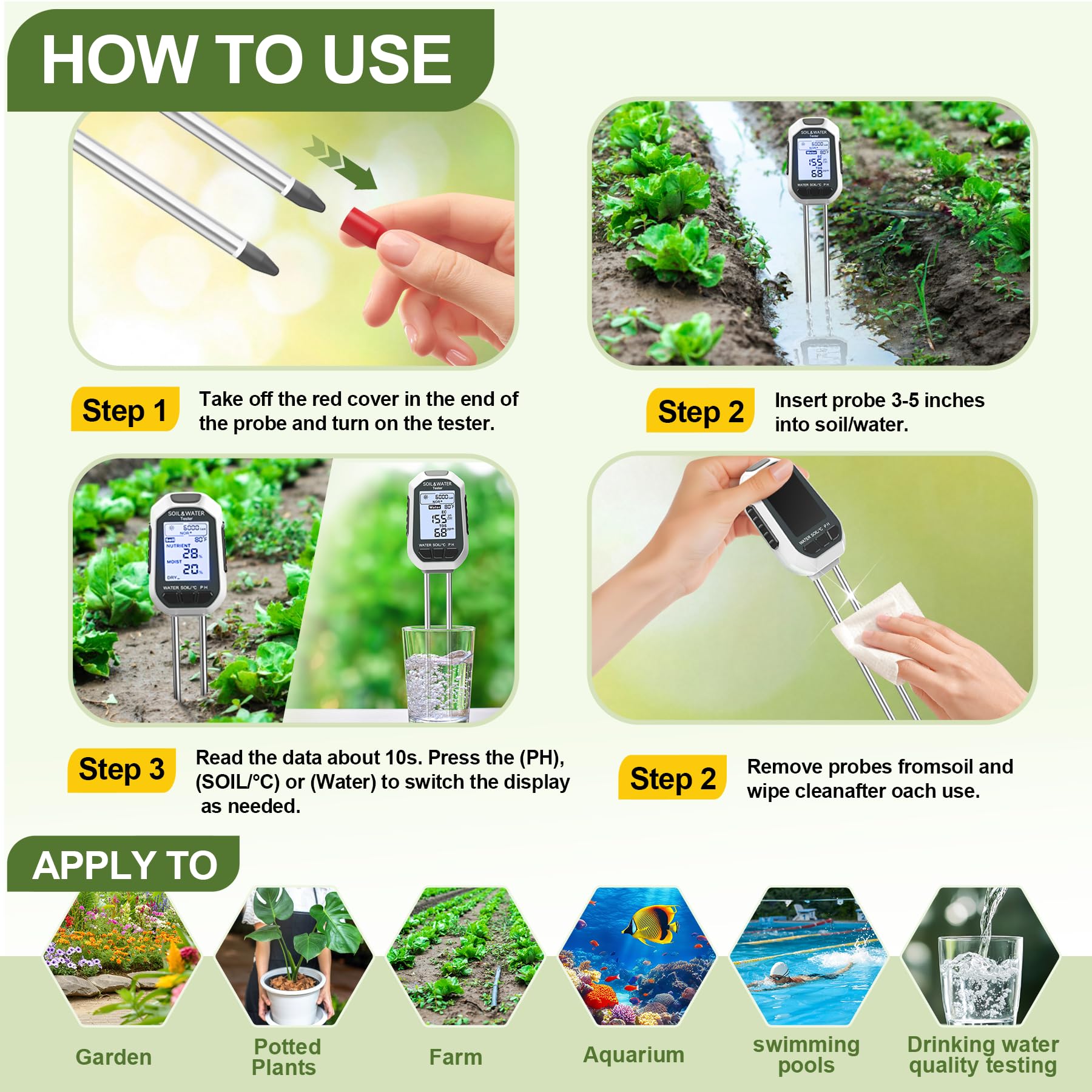 7-in-1 Soil＆Water Meter Digital Plant Temperature/Soil Moisture/PH Meter/Sunlight Intensity/Fertility/EC/TDS Backlight LCD Display Soil Test Meter TDS EC Meter for Garden Indoor Outdoor - Available at All In One Marketplace Canada