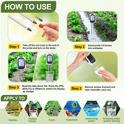 7-in-1 Soil＆Water Meter Digital Plant Temperature/Soil Moisture/PH Meter/Sunlight Intensity/Fertility/EC/TDS Backlight LCD Display Soil Test Meter TDS EC Meter for Garden Indoor Outdoor - Available at All In One Marketplace Canada
