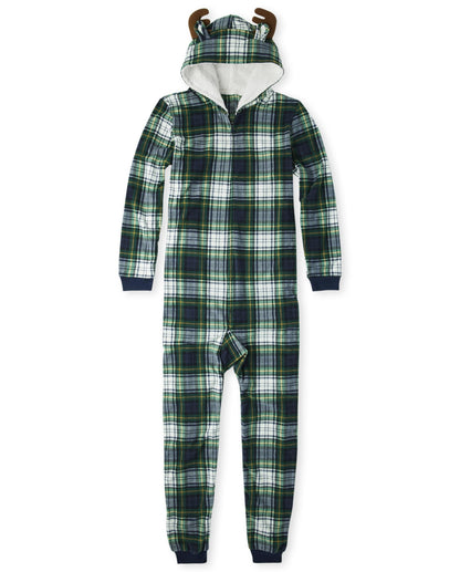 The Children's Place Kids' Baby/Toddler One Piece Matching Family, Halloween Skeleton Pajamas, Fleece, Moose Plaid, Medium (Adult)