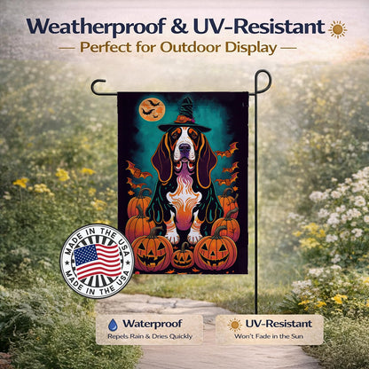 Drapeau de jardin d'Halloween « Witchy » avec un Basset Hound de Caroline's Treasures