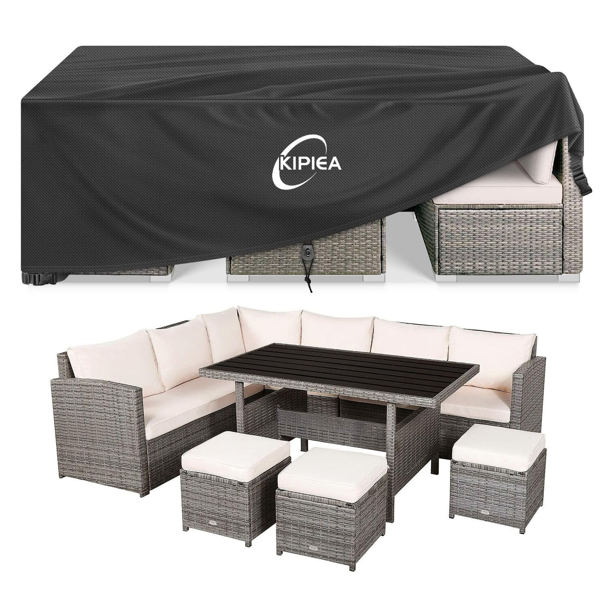 Kipiea Patio Furniture Covers Waterproof Winter, 420D Outdoor Furniture Set Covers, Heavy-Duty Patio Table Covers, No Tears Anti UV No Fading (98" L x 83" W x 36" H) 🍁 All In One Marketplace Canada