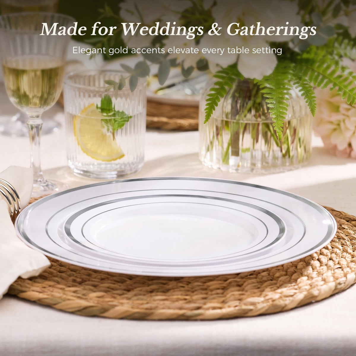 Goodluck 120PCS Silver Plastic Plates, Disposable Party Plates Silver Rim 🍁 All In One Marketplace Canada