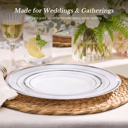 Goodluck 120PCS Silver Plastic Plates, Disposable Party Plates Silver Rim 🍁 All In One Marketplace Canada