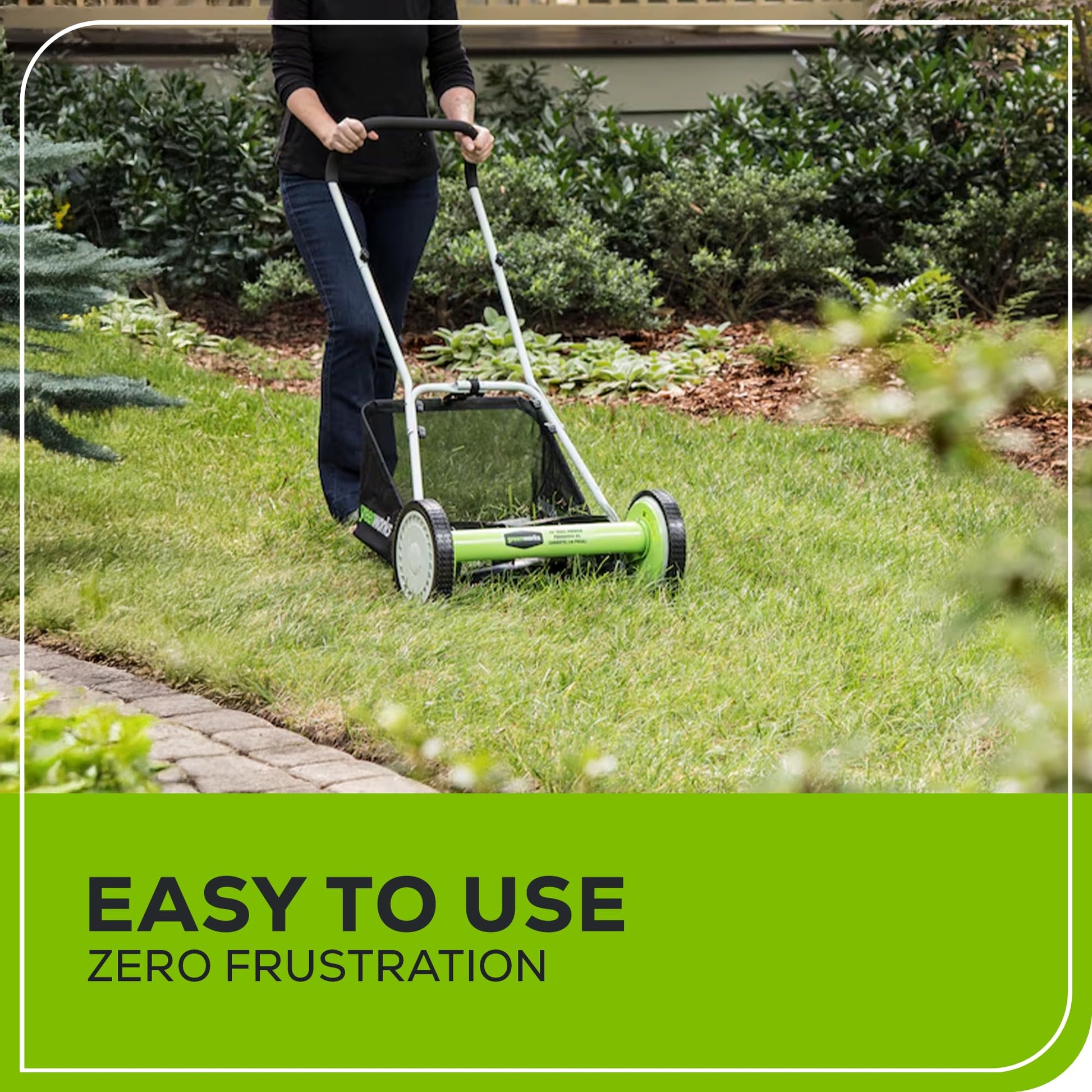 Greenworks 16-Inch Reel Lawn Mower with Grass Catcher 25052,Black/Green, 47" D x 22" W x 29.75" H - Available at All In One Marketplace Canada