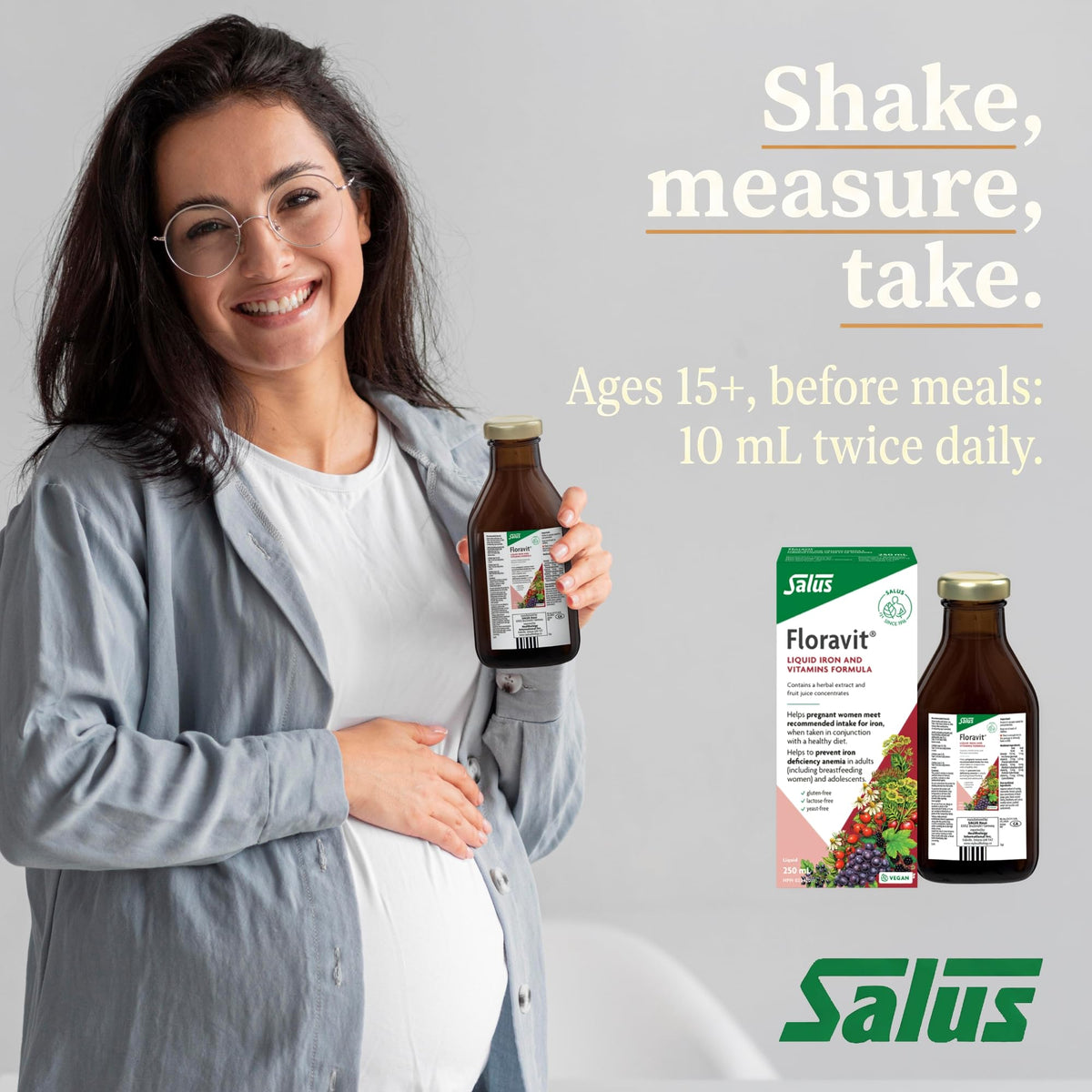 Salus Liquid Iron Supplement, Yeast Free, Gentle Iron, B Vitamins, 250 ml