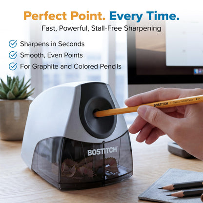 Bostitch Office Personal Electric Pencil Sharpener, Powerful Stall-Free Motor, High Capacity Shavings Tray, Black (EPS4-BLKSLV) - Available at All In One Marketplace Canada