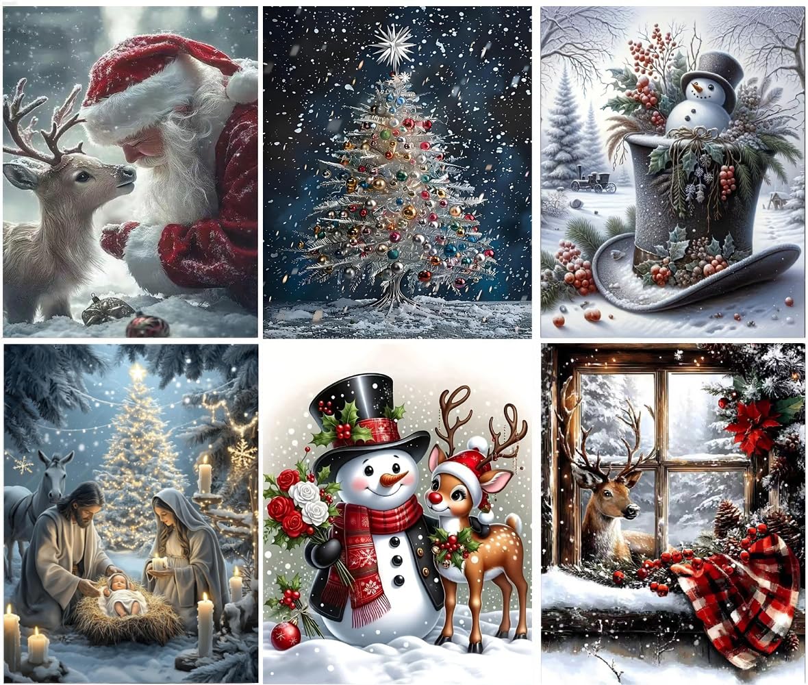 6 Packs Christmas Diamond Art Kits for Adults,5D DIY Winter Diamond Painting Kits for Beginners Full Round Drills,Diamond Dots Arts and Crafts for Holiday Decor 11.8x15.7 inch 🍁 All In One Marketplace Canada