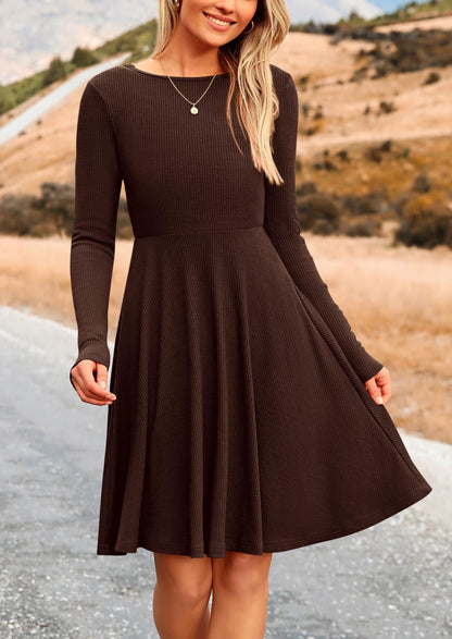 PRETTYGARDEN Women's Fall Casual Long Sleeve Short Dress Dark Coffee,M 🍁 All In One Marketplace Canada