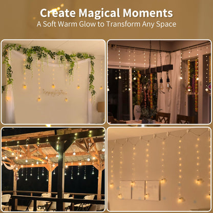 YOLIGHT Wish Ball Curtain Lights 200 LED Window Curtain String Lights with Remote, USB Battery Operated Twinkle Globe Fairy Lights for Bedroom Wedding Party Christmas Decoration (Warm White) 🍁 All In One Marketplace Canada