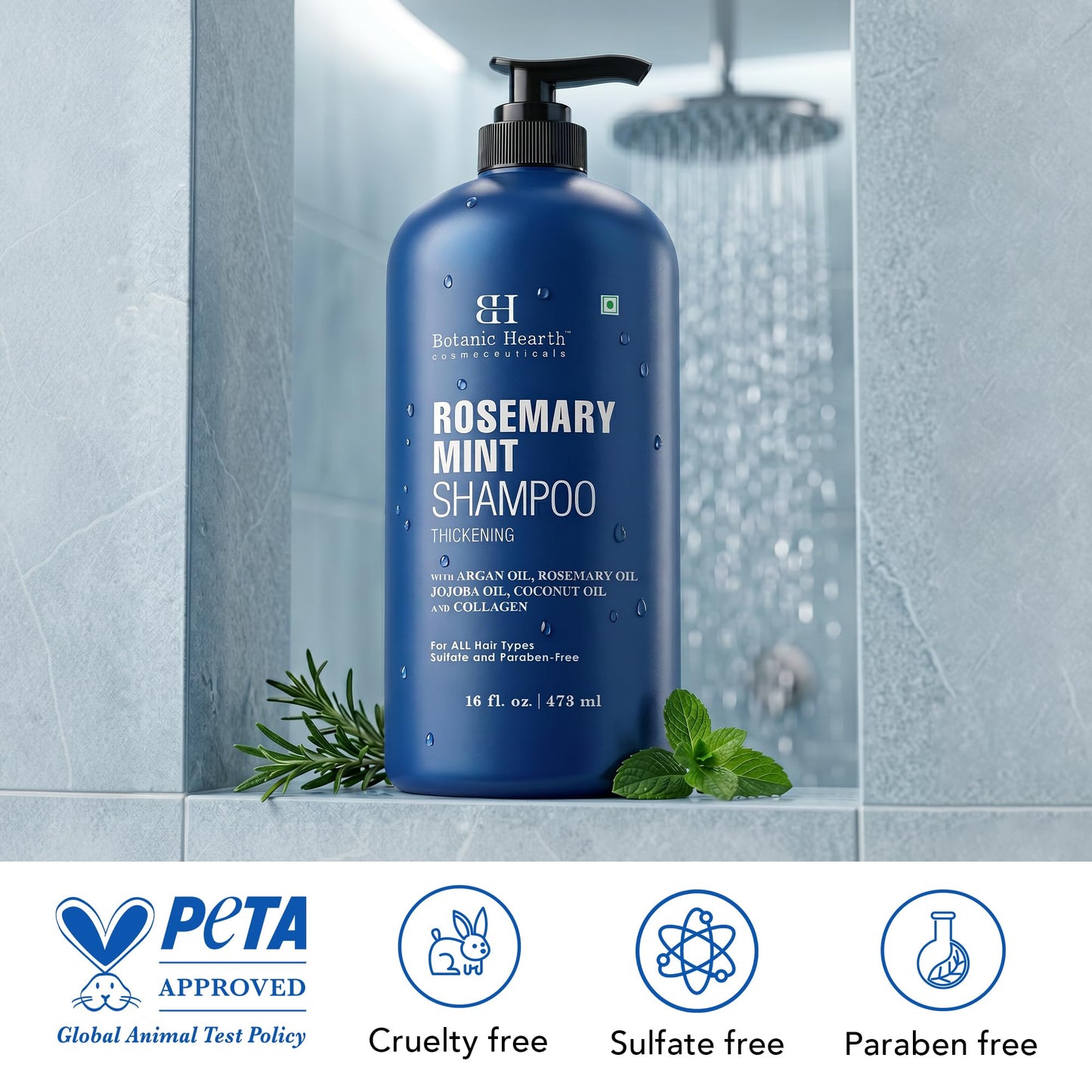 Botanic Hearth Rosemary Shampoo with Biotin & Mint, Sulfate-Free Deep Cleansing Shampoo for Thicker, Fuller-Looking Hair, Nourishing Scalp Care, 16 fl oz - Available at All In One Marketplace Canada