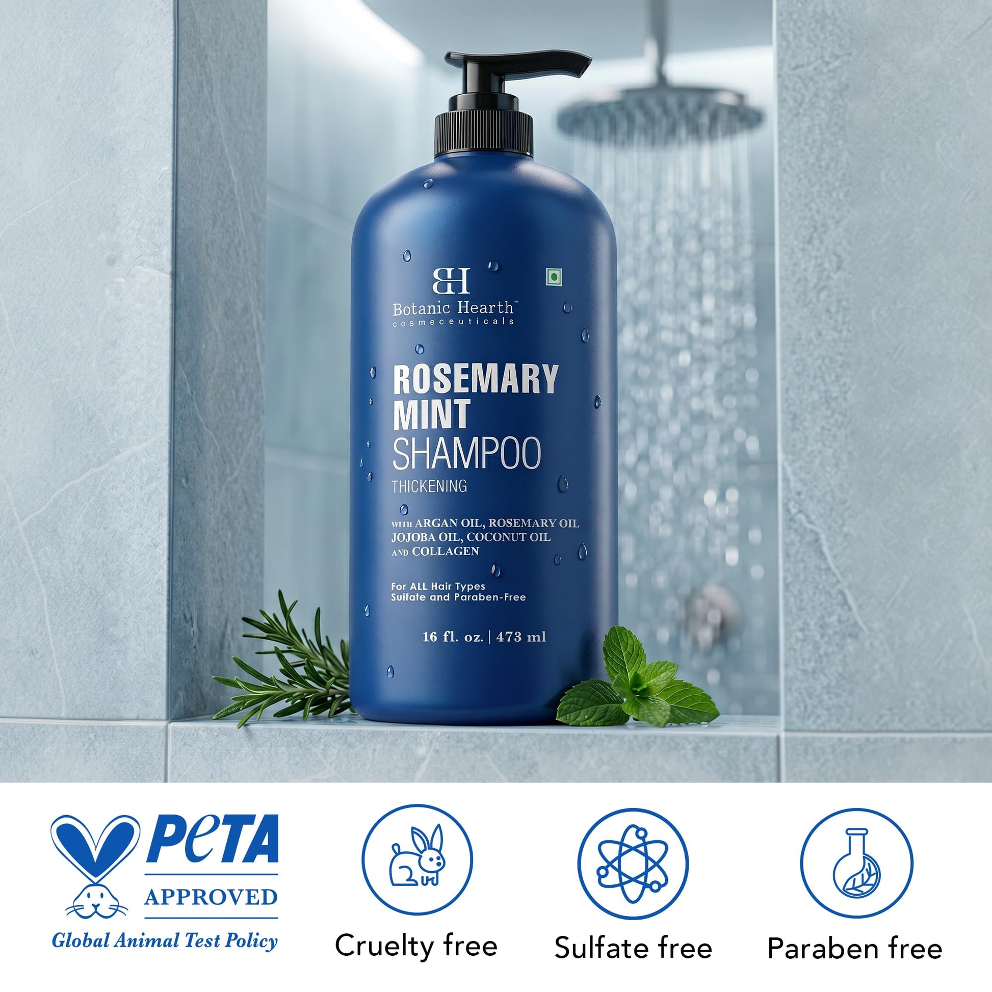 Botanic Hearth Rosemary Shampoo with Biotin & Mint, Sulfate-Free Deep Cleansing Shampoo for Thicker, Fuller-Looking Hair, Nourishing Scalp Care, 16 fl oz - Available at All In One Marketplace Canada
