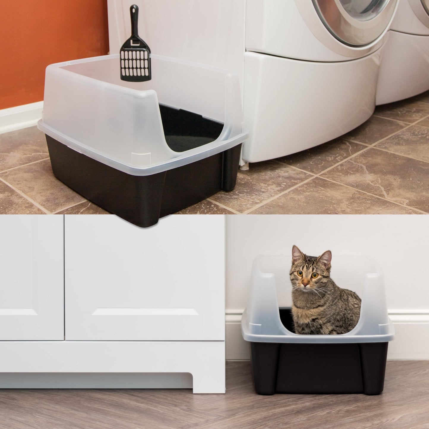 IRIS USA Large Cat Litter Boxes, Open Top High Sided Pan w/Scoop, Black 🍁 All In One Marketplace Canada