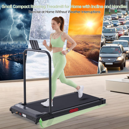 Walking Pad Treadmill with Handle Bar, 3.0HP Portable Small Walking Treadmills for Home Small, 0.6-7.6MPH Compact Treadmill for Exercising, Under The Desk Mini Treadmills with Incline, Model V407 - Available at All In One Marketplace Canada