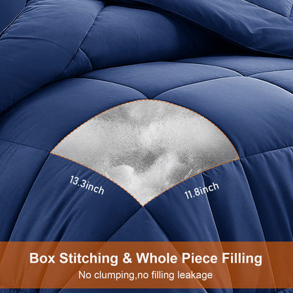 All Season Queen Comforter Set 3 PCs Soft Quilted Down Alternative Comforter+2 Pillow Shams with Corner Tabs,Winter Summer Warm Fluffy,Machine Washable(Queen, Navy Blue) 🍁 All In One Marketplace Canada