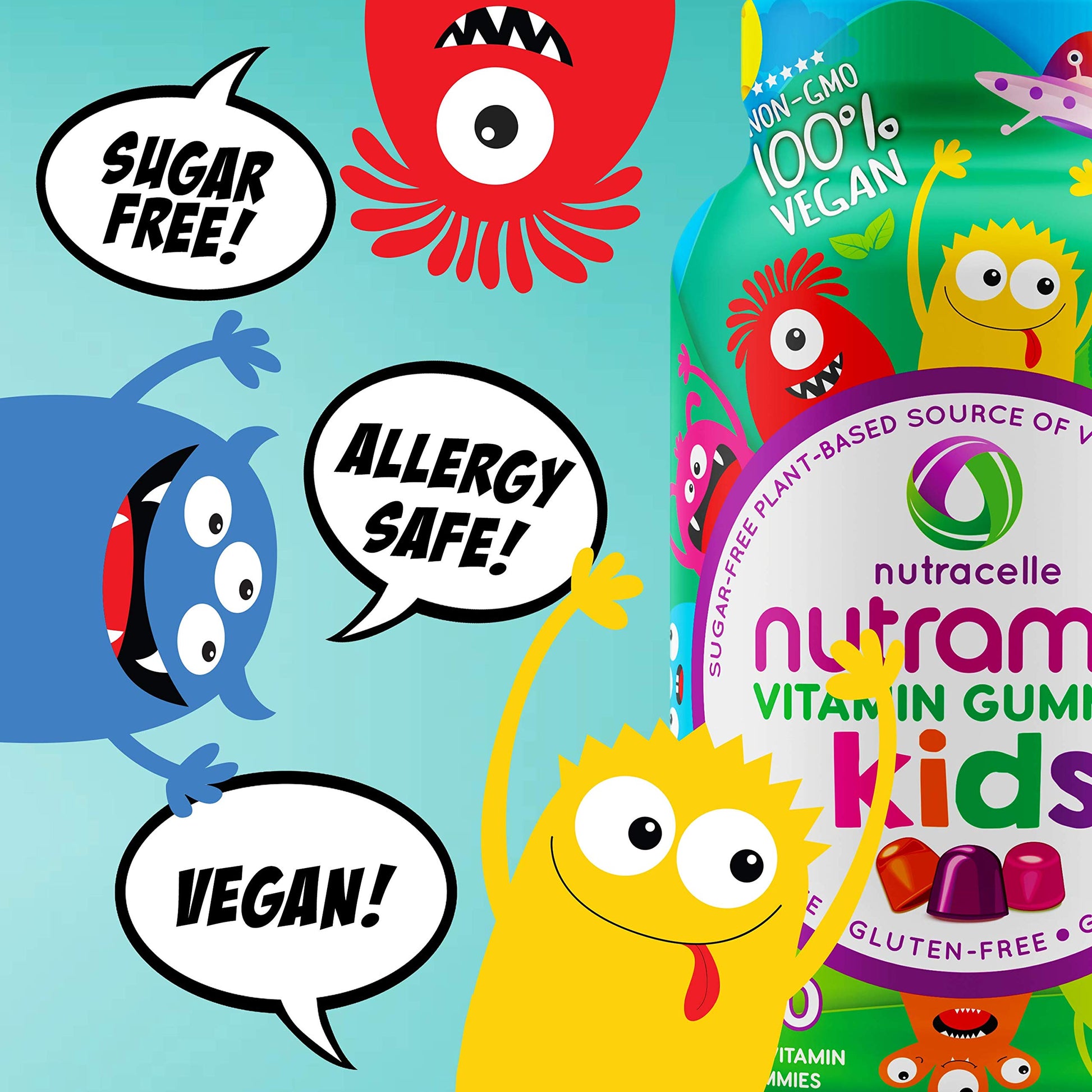 CANADIAN NUTRAMIN Children's Daily Vegan Multivitamin Gummies Vitamin C, D2 & Zinc for Immunity, Plant-Based, Sugar-Free, Nut-Free, Gluten-Free with Biotin, Vitamin A, B, B6, B12 +More 90 Ct (45 Day Supply) - Available at All In One Marketplace Canada