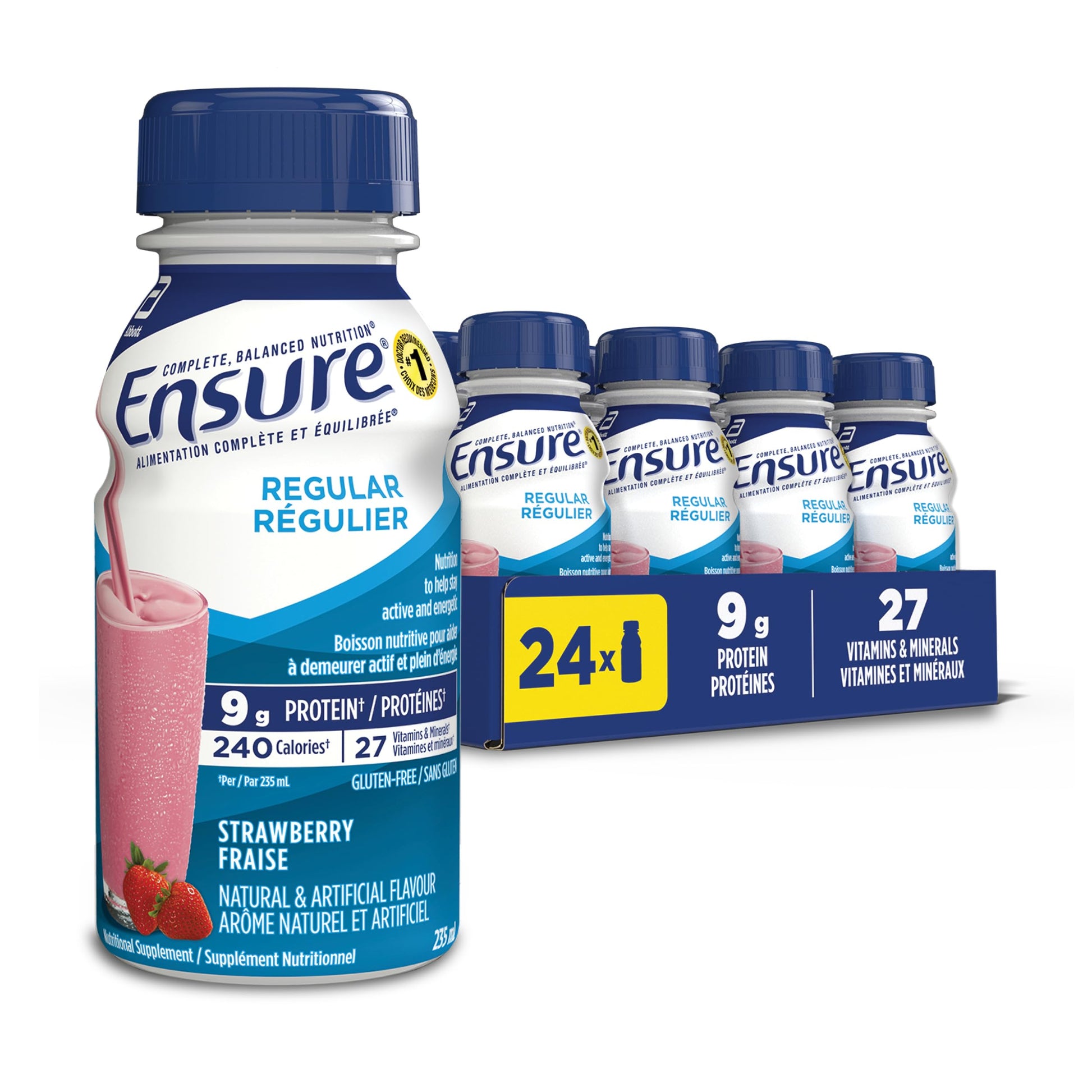 Ensure Regular, Nutritional Supplement Shake Value Pack, Nutrition To Stay Active And Energetic, Strawberry, 24 x 235-mL Bottles Ensure