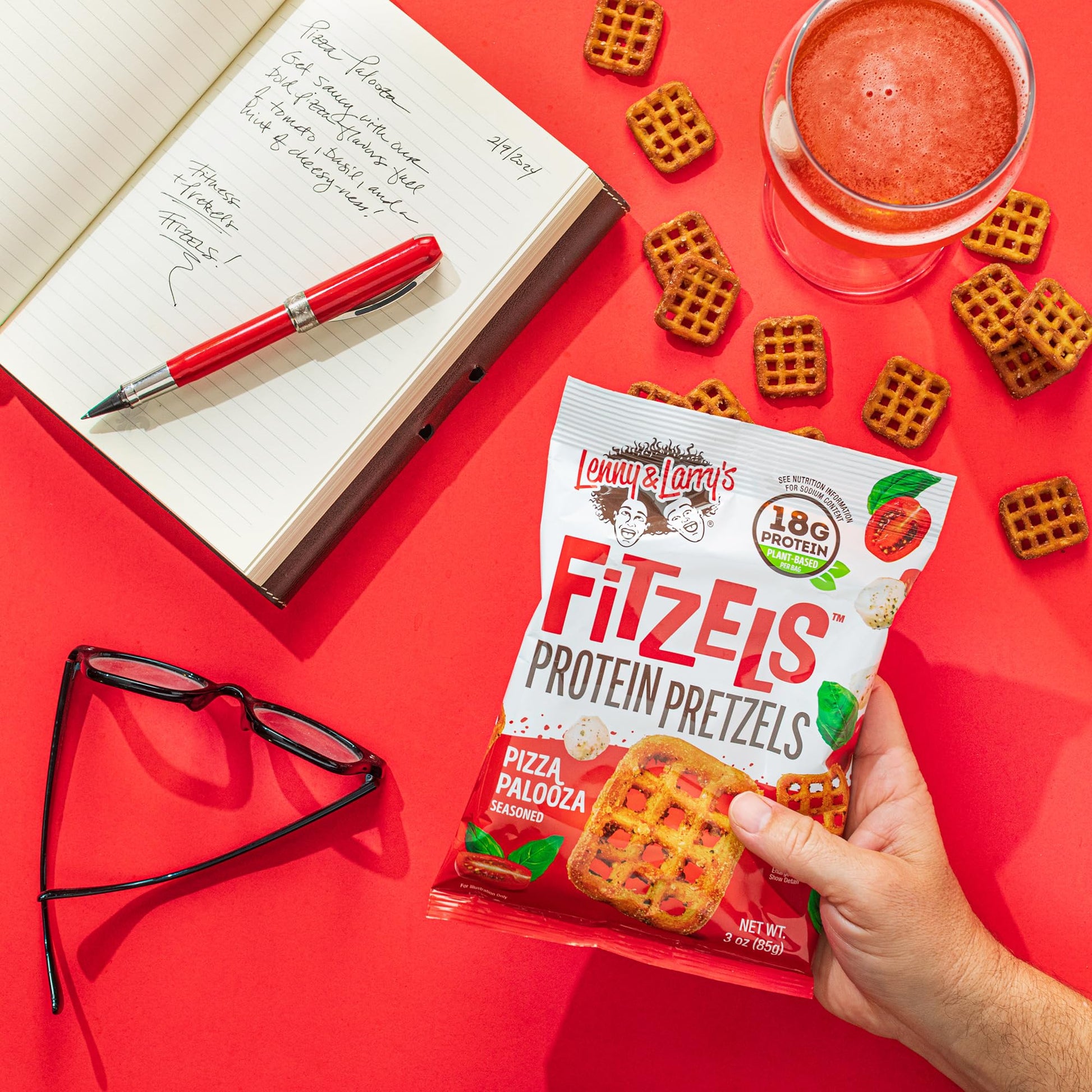 Lenny & Larry's Pizza Palooza FITZELS – Savory Pretzel Snacks Incredibly Tasty High Protein, Salty, Vegan, 20 g of Plant Based Protein (eight) Bags, 85 g Each Lenny & Larry's
