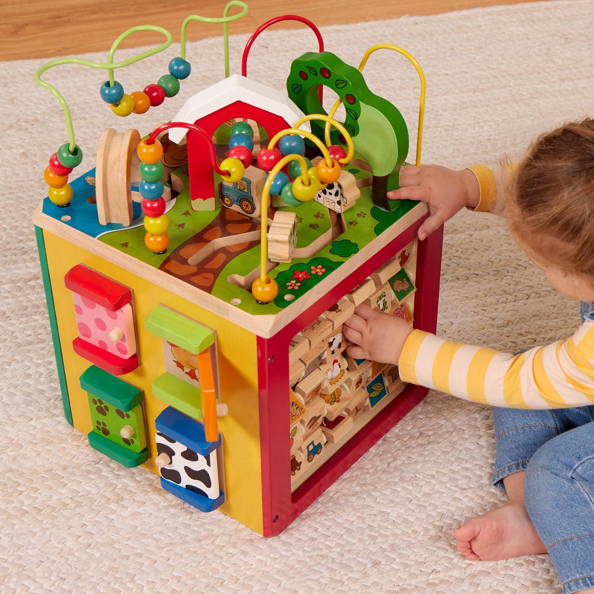 Battat Wooden Activity Cube - 5-Sided Play Center with Bead Maze, Doors Battat