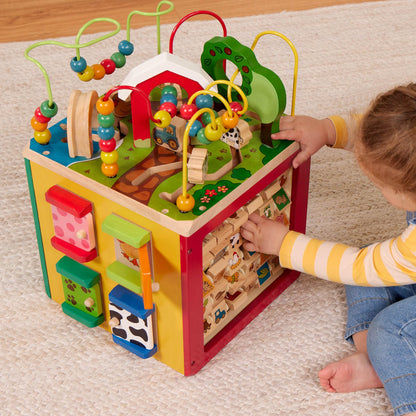 Battat Wooden Activity Cube - 5-Sided Play Center with Bead Maze, Doors Battat