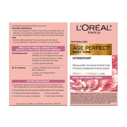 L’Oréal Paris Day Face Moisturizer Cream, Age Perfect Rosy Tone, with LHA & Imperial Peony Extract, For Mature Skin Skincare, 50 ml L'Oreal Paris
