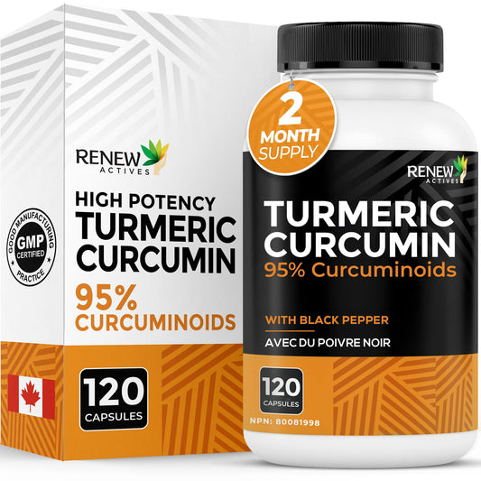 RENEW ACTIVES Turmeric Curcumin – Ultra Potent 95% Curcuminoids with BioPerine Black Pepper for Maximum Absorption – Supports Joint Health, Mobility, Digestion & Liver – Made in Canada – 120 Capsules