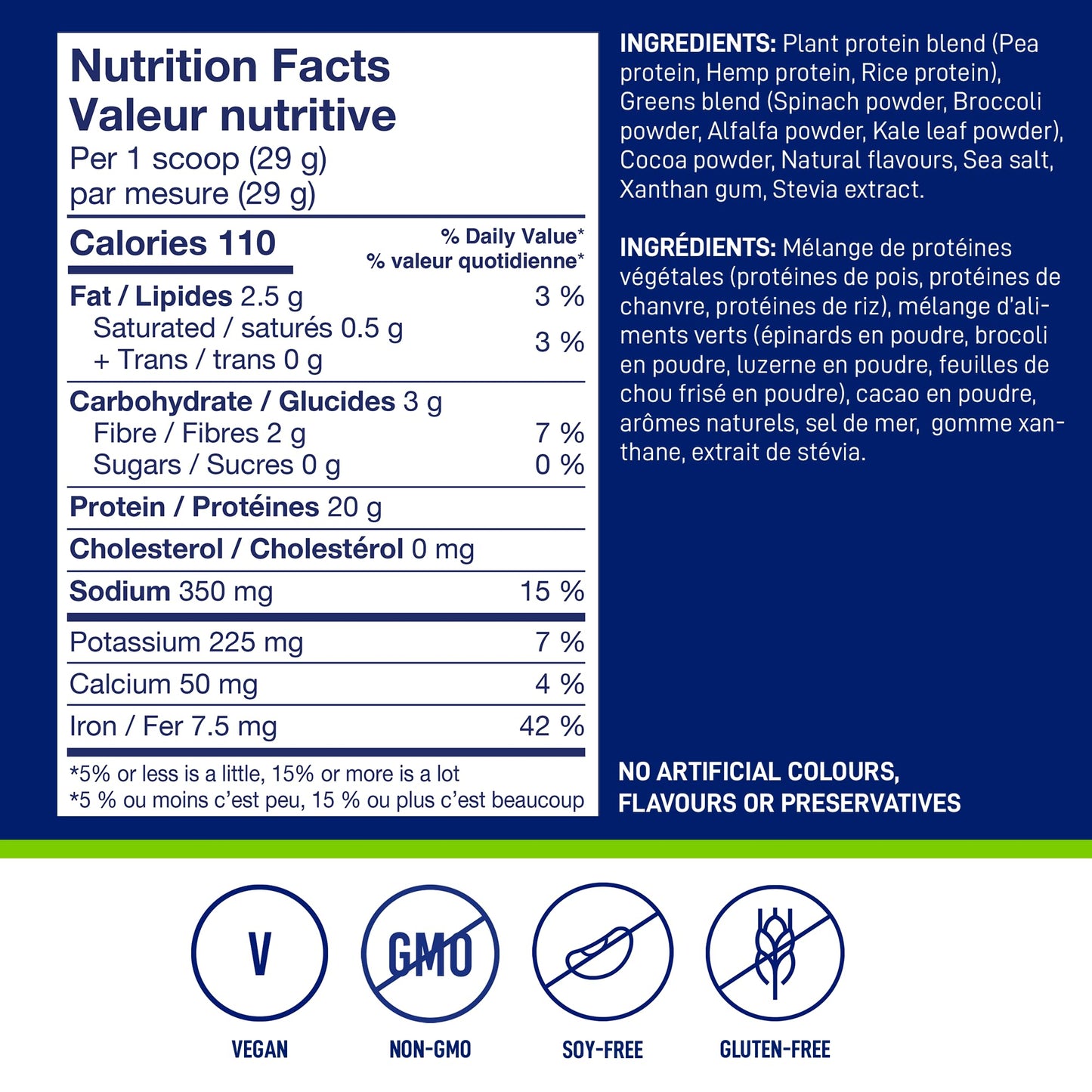 LeanFit Plant-Based Protein & Greens Powder - Natural Chocolate Flavor, 20g Protein + 4 Greens Per Serving, Vegan & Gluten-Free, 20 Servings
