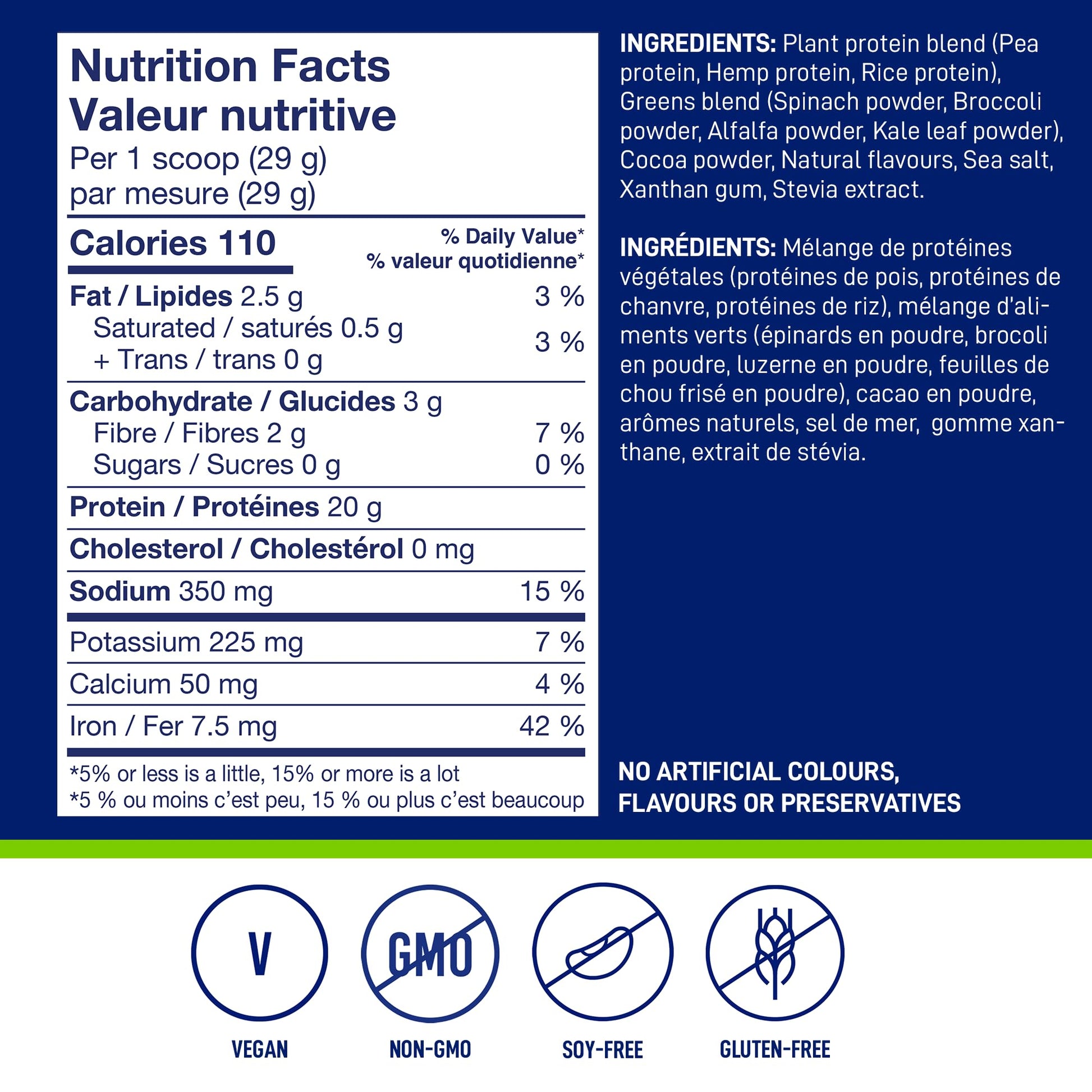 LeanFit Plant-Based Protein & Greens Powder - Natural Chocolate Flavor, 20g Protein + 4 Greens Per Serving, Vegan & Gluten-Free, 20 Servings
