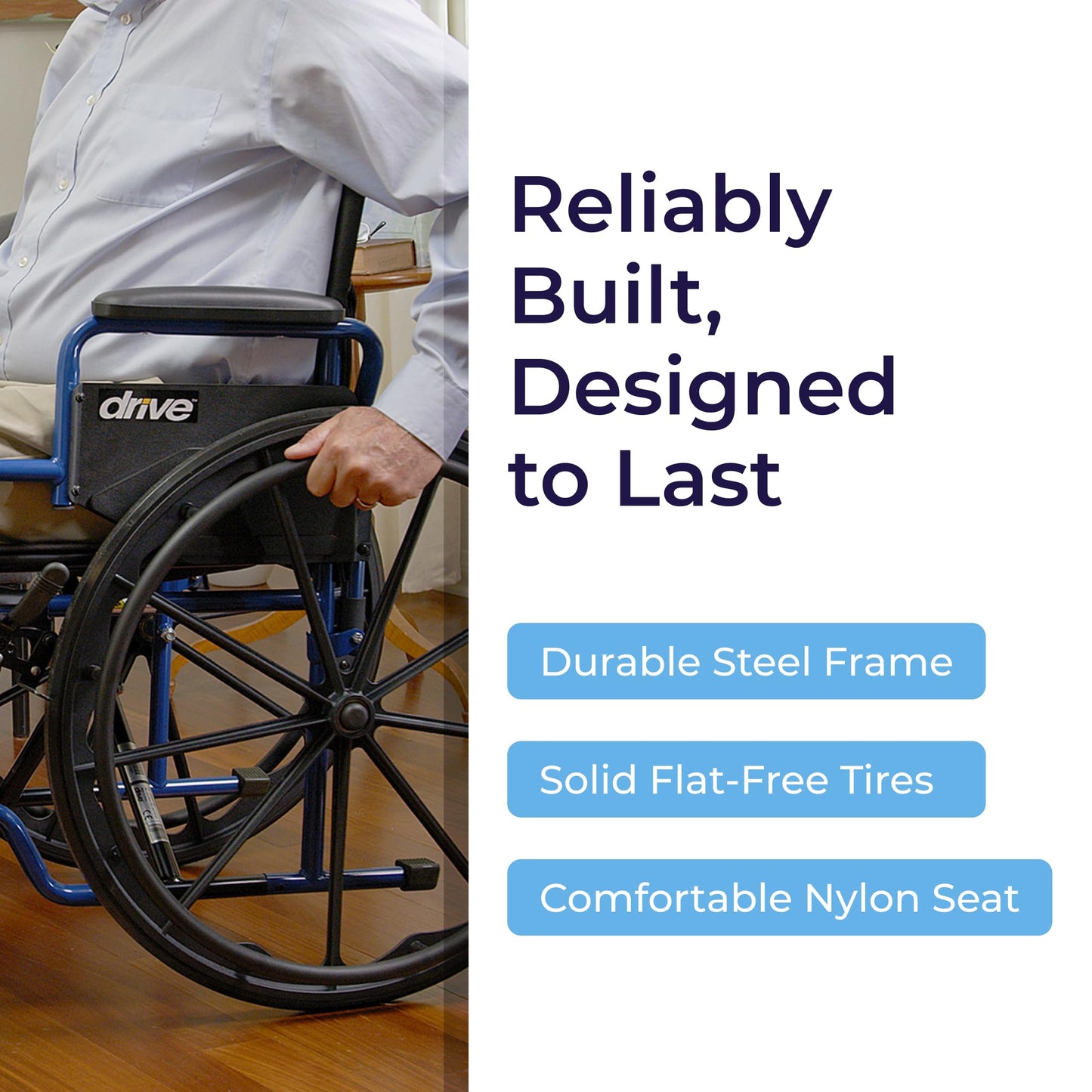 Drive Medical Single Axle Blue Streak Wheelchair, Flip Back Desk Arm, Swing Away Footrests, 18", 1 Count Drive Medical