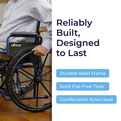 Drive Medical Single Axle Blue Streak Wheelchair, Flip Back Desk Arm, Swing Away Footrests, 18", 1 Count Drive Medical