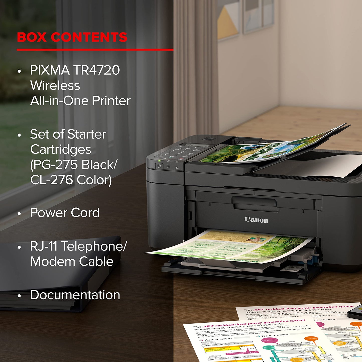 Canon PIXMA TR4720 - All-in-One Wireless Printer for Home Use, Print, Copy, Scan, and Built-in Fax, with Auto Document Feeder, Mobile Printing, Black
