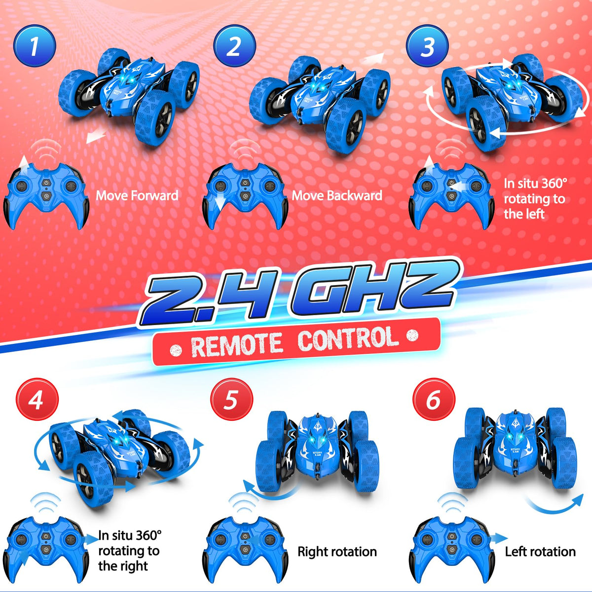 2.4GHz RC Car Toys for Boys 3-9, vicia 4WD Stunt Car with Double-Sided 360°Rotating Remote Control Cars for Kids Car Toys for 3 4 5 6 7 8 9 10 12 Year Old Boy Gifts Birthday Christmas 🍁 All In One Marketplace Canada