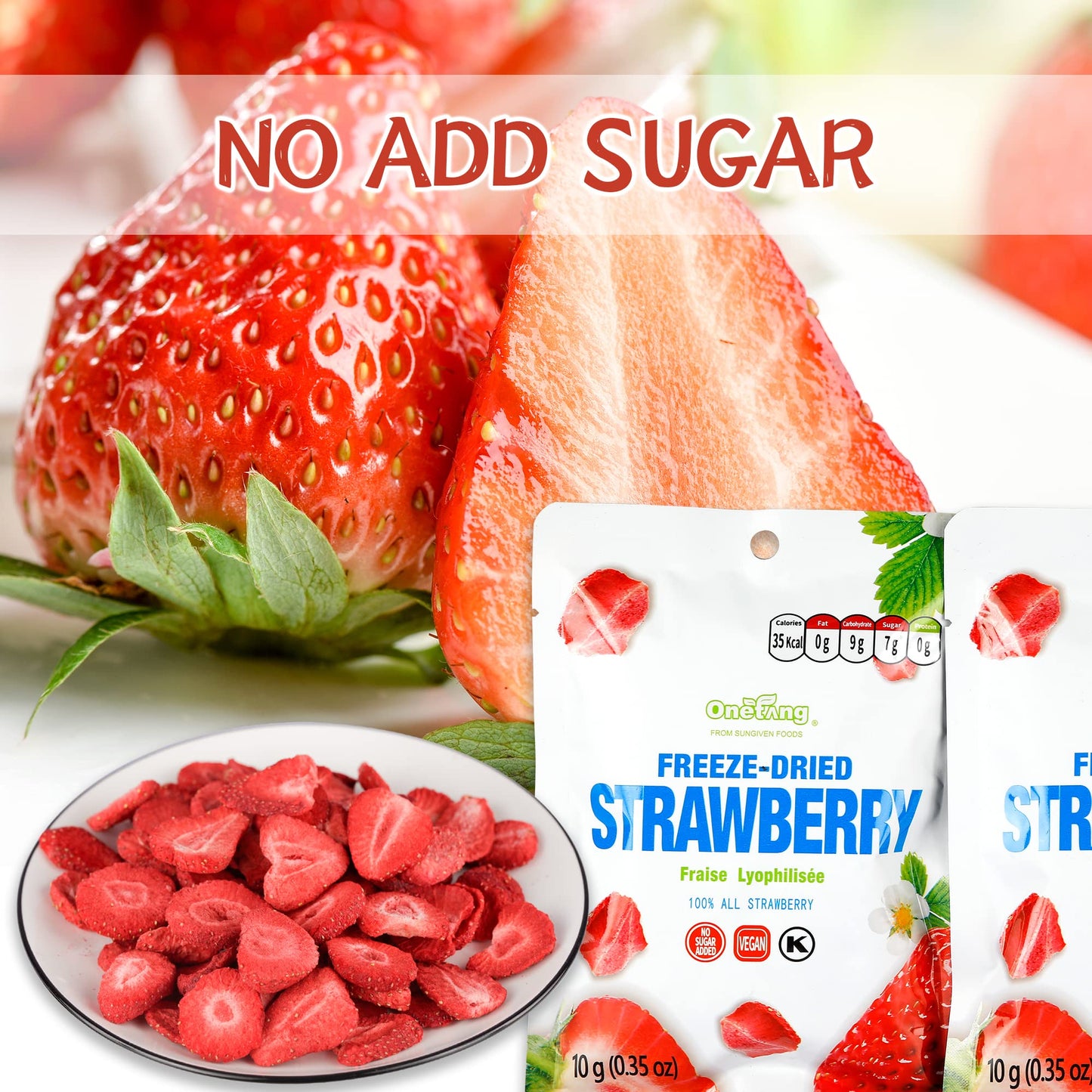 ONETANG Freeze-Dried Strawberry Snack Packs - 10 Single-Serve Portions, 100g